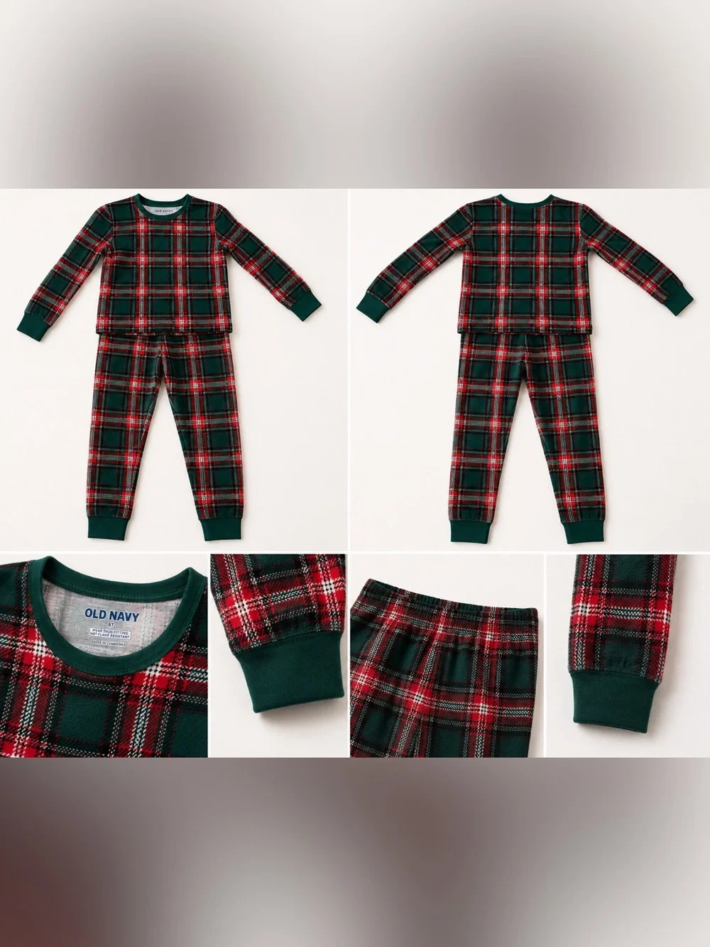 Old Navy Kids Holiday Plaid Pajama Set Green Red Size 6T